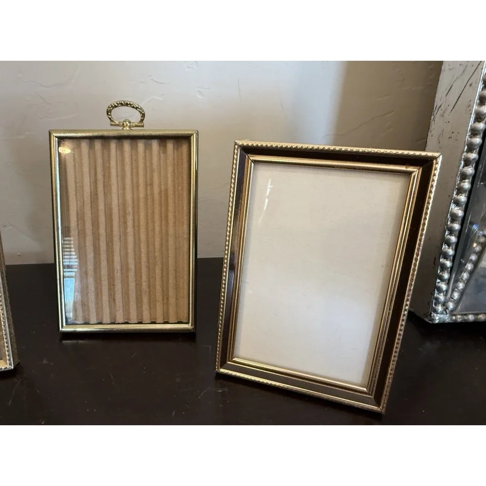 Lot Of 3 Vintage Gold Brass Mid Century Beaded Picture Photo Frames